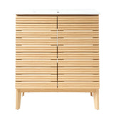 Cala Thin Linear Slat Modern Farmhouse 2-Shelf Bath Vanity Cabinet Only (Sink Basin not Included)