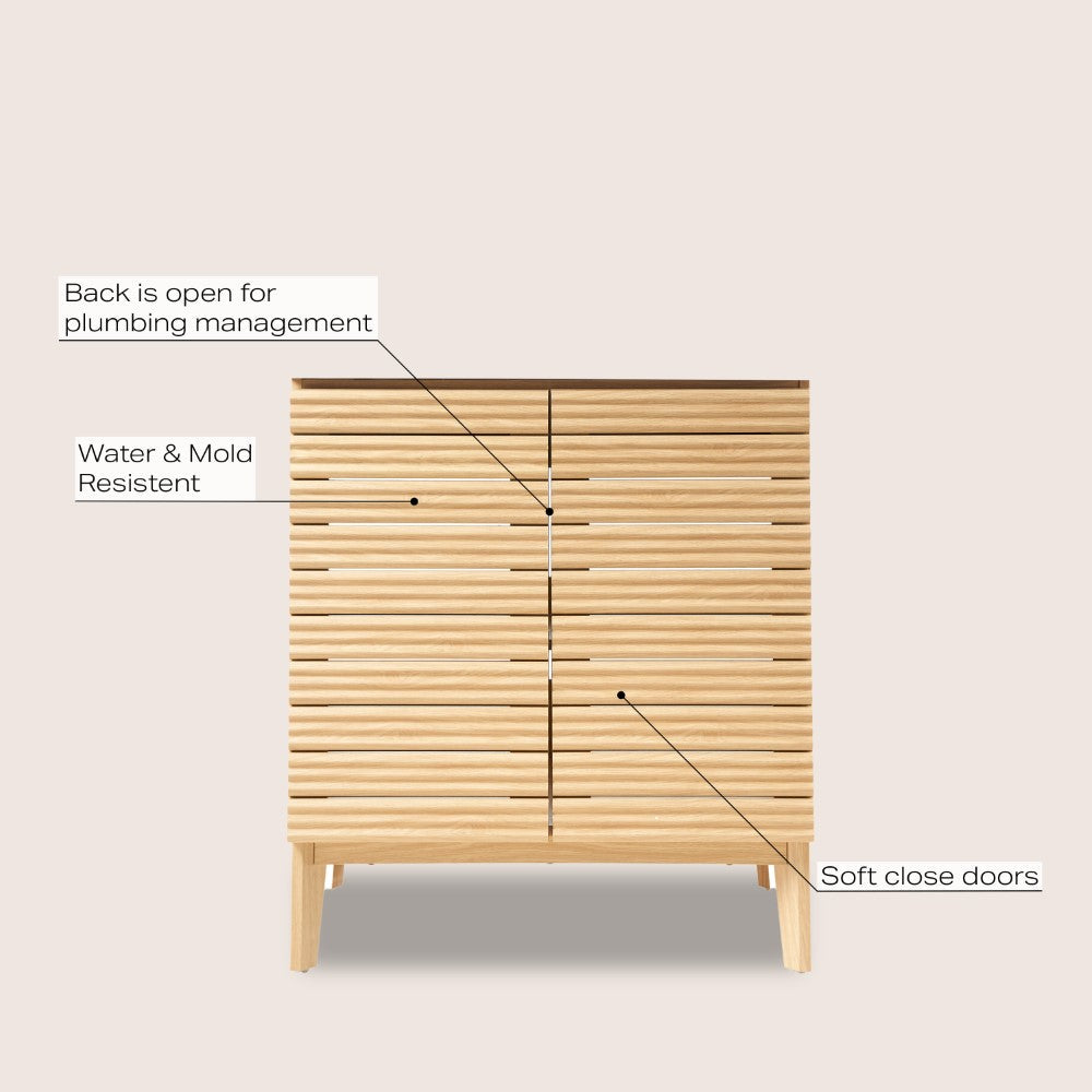 Cala Thin Linear Slat Modern Farmhouse 2-Shelf Bath Vanity Cabinet Only (Sink Basin not Included)