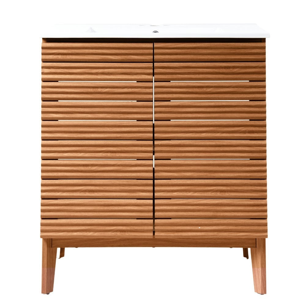 Cala Thin Linear Slat Modern Farmhouse 2-Shelf Bath Vanity Cabinet Only (Sink Basin not Included)