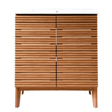 Cala Thin Linear Slat Modern Farmhouse 2-Shelf Bath Vanity Cabinet Only (Sink Basin not Included)