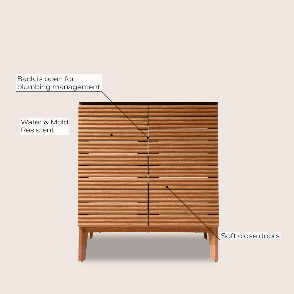 Cala Thin Linear Slat Modern Farmhouse 2-Shelf Bath Vanity Cabinet Only (Sink Basin not Included)