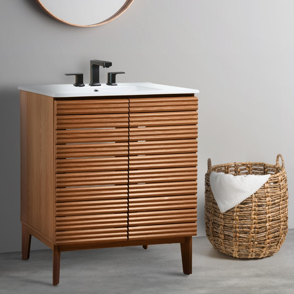 Cala Thin Linear Slat Modern Farmhouse 2-Shelf Bath Vanity Cabinet Only (Sink Basin not Included)