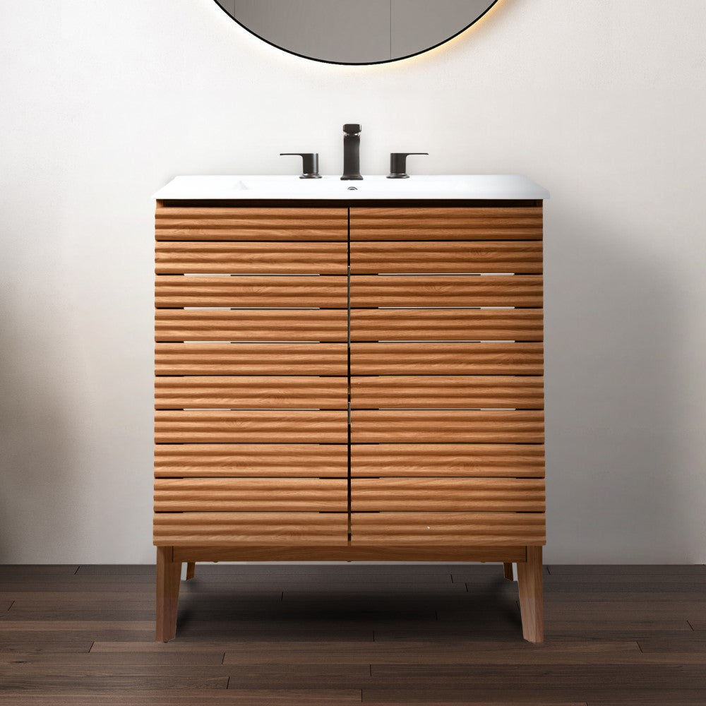 Cala Thin Linear Slat Modern Farmhouse 2-Shelf Bath Vanity Cabinet Only (Sink Basin not Included)