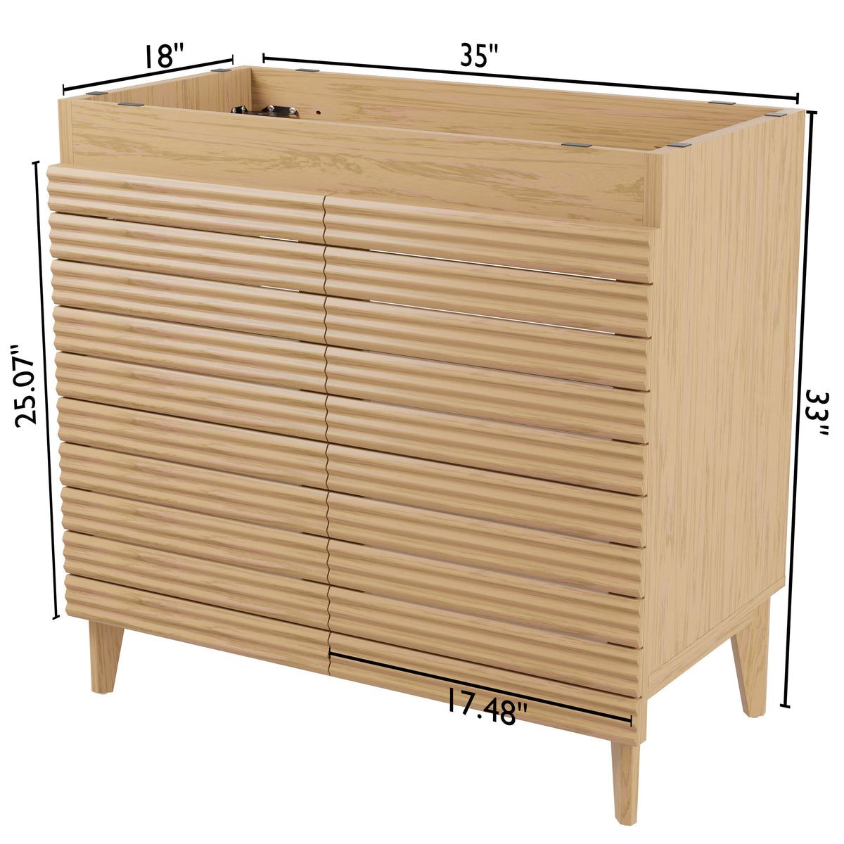 Cala Thin Linear Slat Modern Farmhouse 2-Shelf Bath Vanity Cabinet Only (Sink Basin not Included)