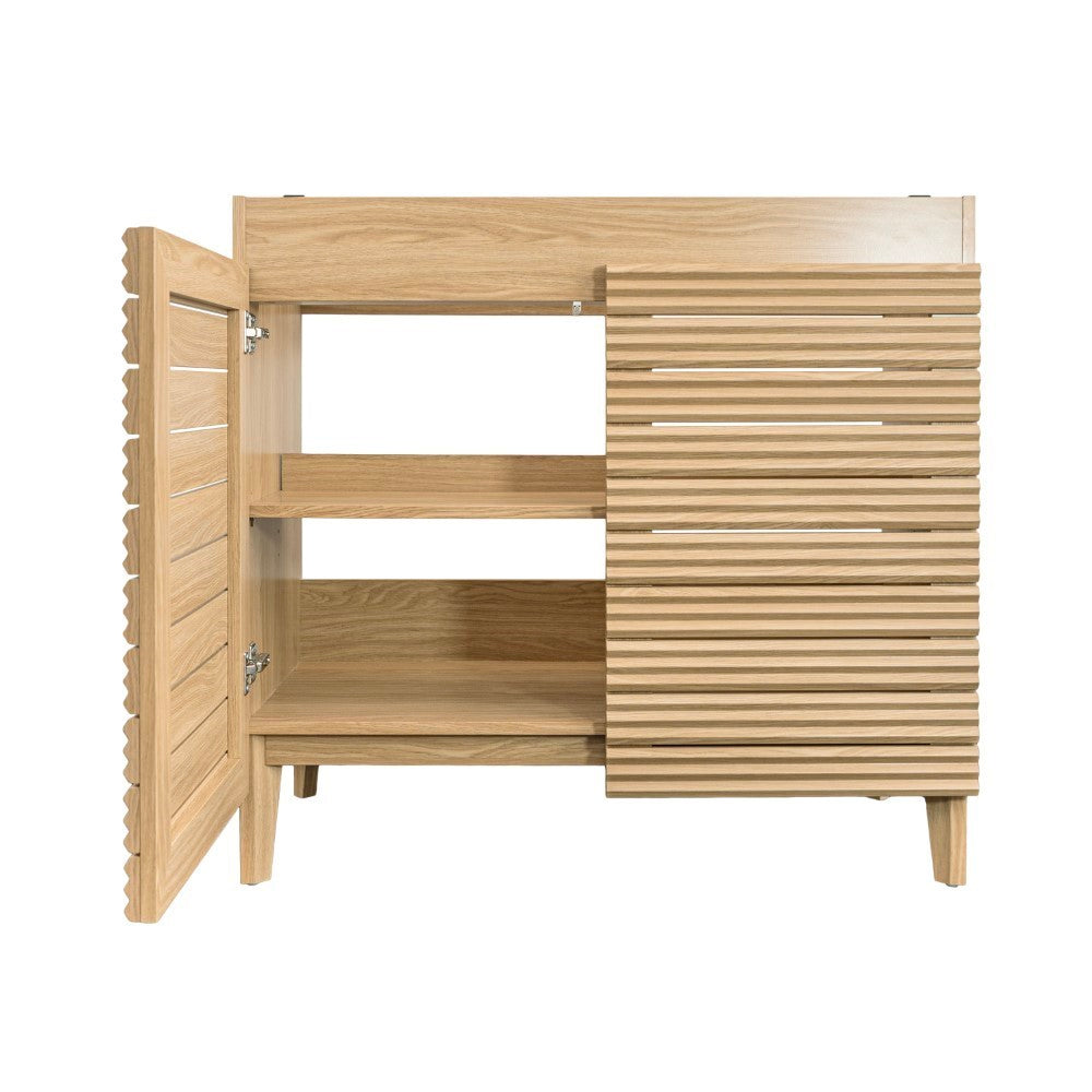 Cala Thin Linear Slat Modern Farmhouse 2-Shelf Bath Vanity Cabinet Only (Sink Basin not Included)