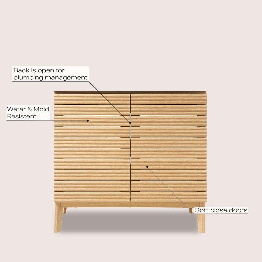 Cala Thin Linear Slat Modern Farmhouse 2-Shelf Bath Vanity Cabinet Only (Sink Basin not Included)