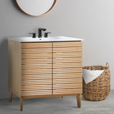 Cala Thin Linear Slat Modern Farmhouse 2-Shelf Bath Vanity Cabinet Only (Sink Basin not Included)