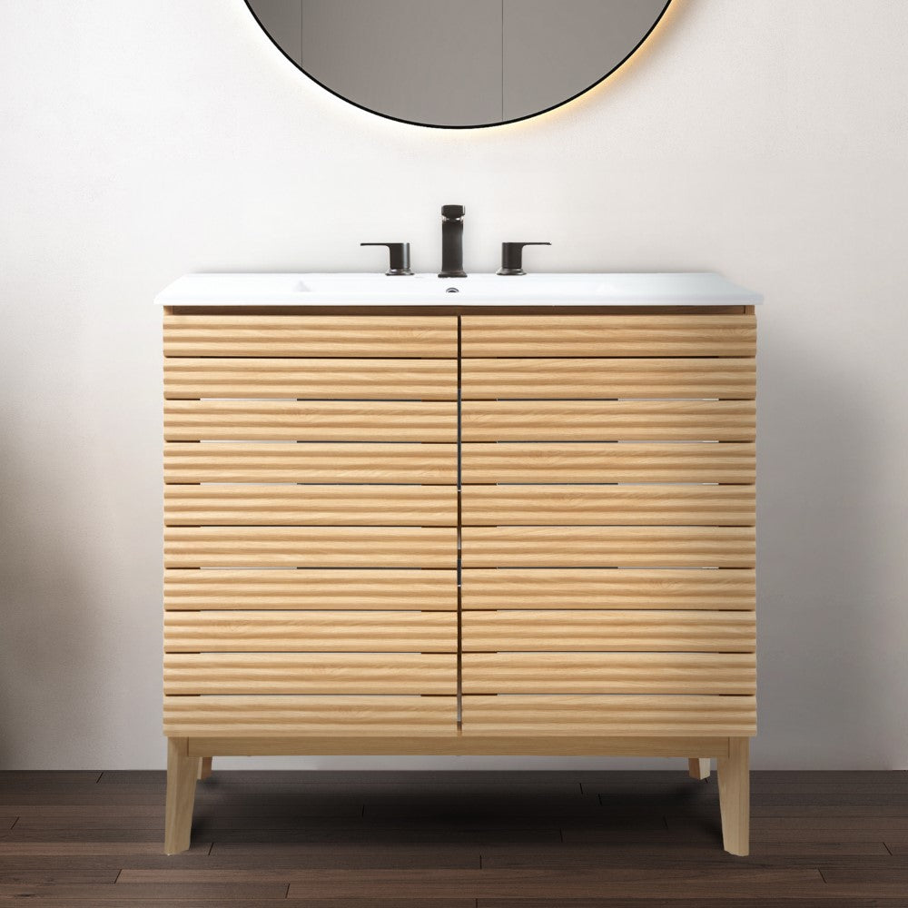 Cala Thin Linear Slat Modern Farmhouse 2-Shelf Bath Vanity Cabinet Only (Sink Basin not Included)