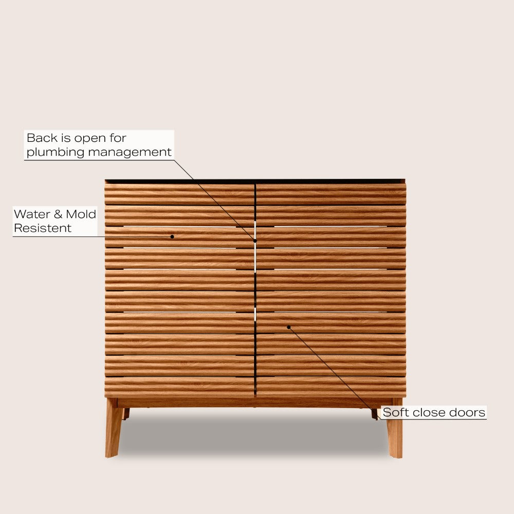 Cala Thin Linear Slat Modern Farmhouse 2-Shelf Bath Vanity Cabinet Only (Sink Basin not Included)