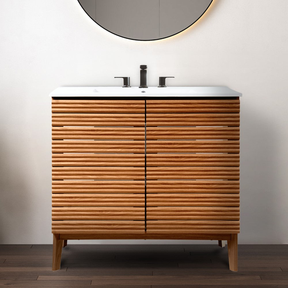 Cala Thin Linear Slat Modern Farmhouse 2-Shelf Bath Vanity Cabinet Only (Sink Basin not Included)