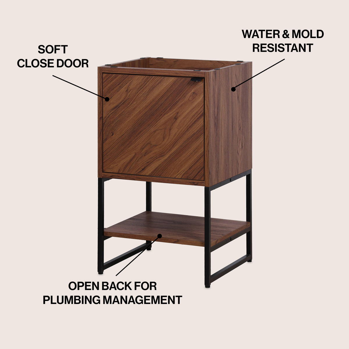 Moss Chevron-Front Modern Minimalist 2-Shelf Bath Vanity Cabinet Only (Sink Basin Not Included)