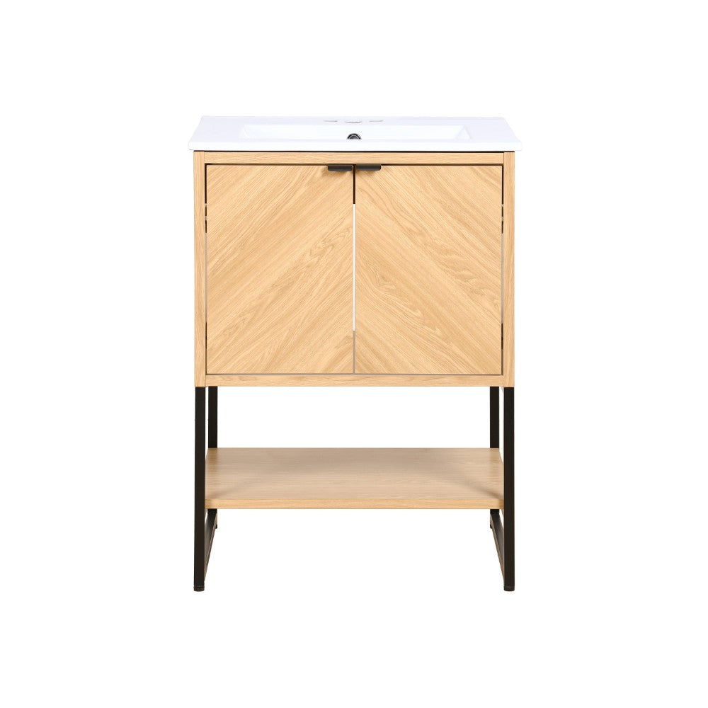 Moss Chevron-Front Modern Minimalist 2-Shelf Bath Vanity Cabinet Only (Sink Basin Not Included)