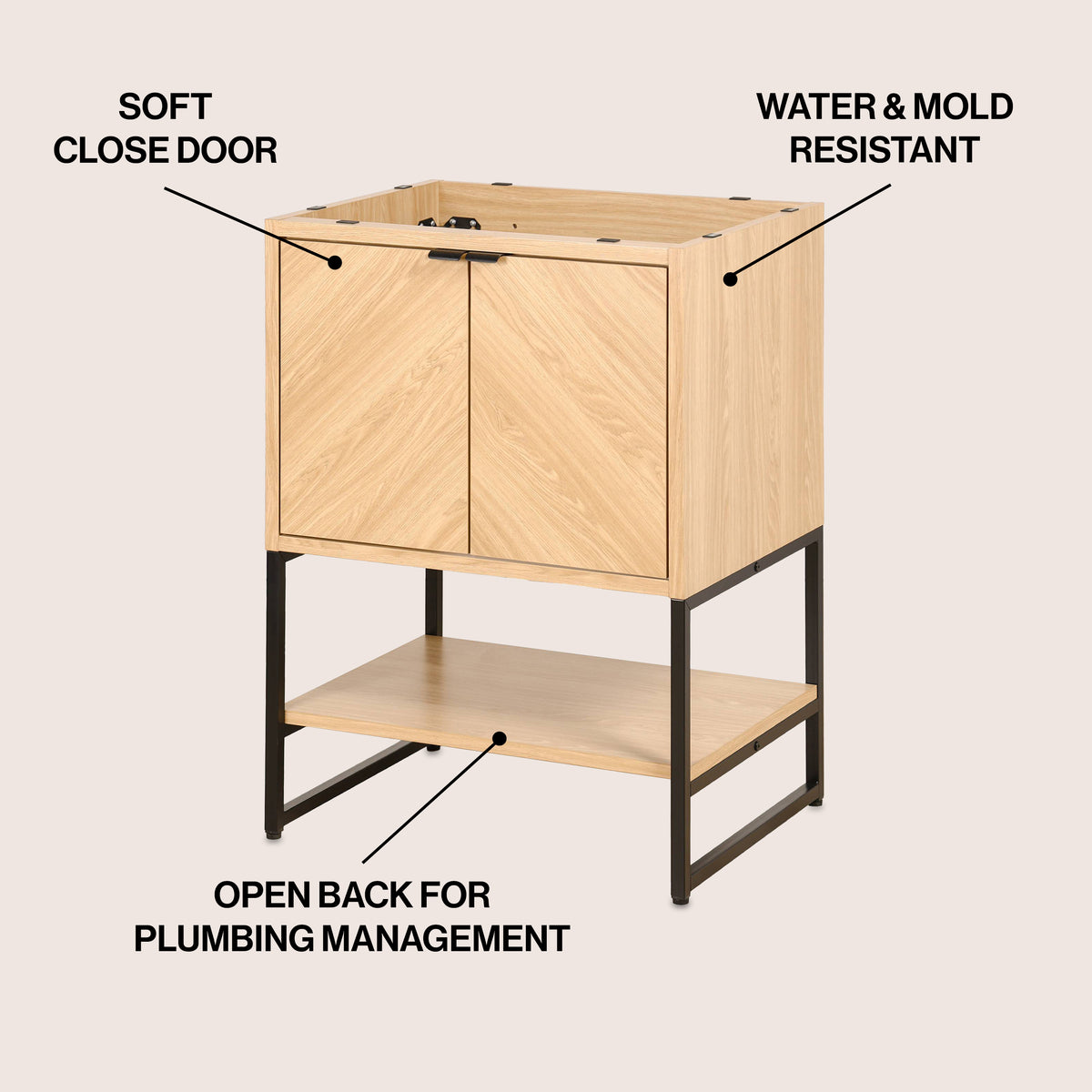 Moss Chevron-Front Modern Minimalist 2-Shelf Bath Vanity Cabinet Only (Sink Basin Not Included)