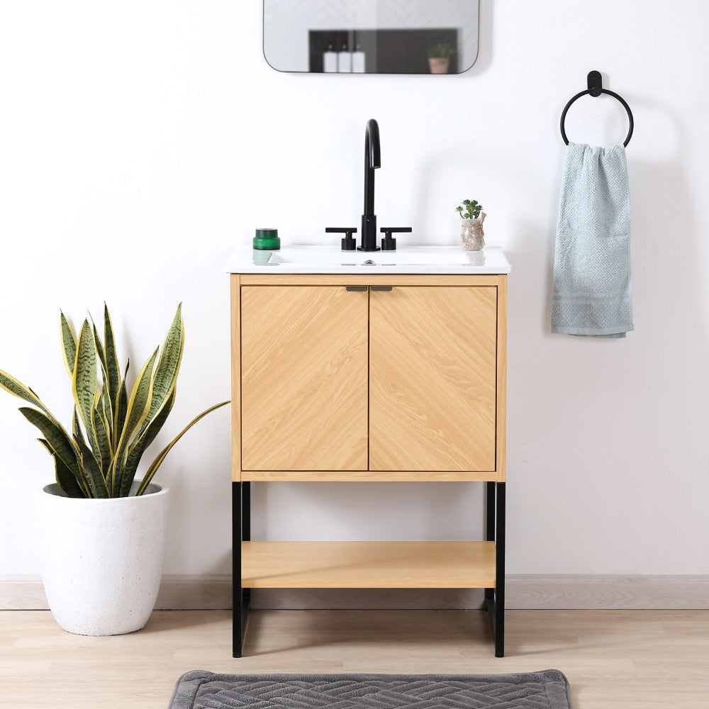 Moss Chevron-Front Modern Minimalist 2-Shelf Bath Vanity Cabinet Only (Sink Basin Not Included)