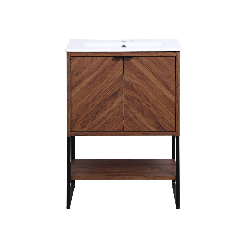 Moss Chevron-Front Modern Minimalist 2-Shelf Bath Vanity Cabinet Only (Sink Basin Not Included)