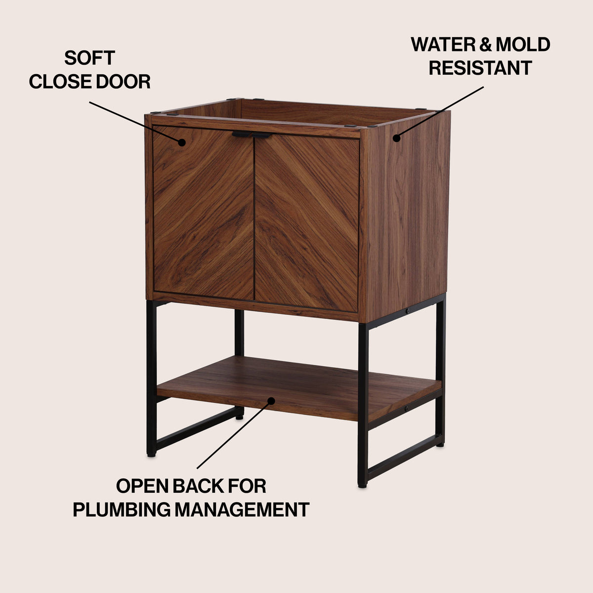 Moss Chevron-Front Modern Minimalist 2-Shelf Bath Vanity Cabinet Only (Sink Basin Not Included)