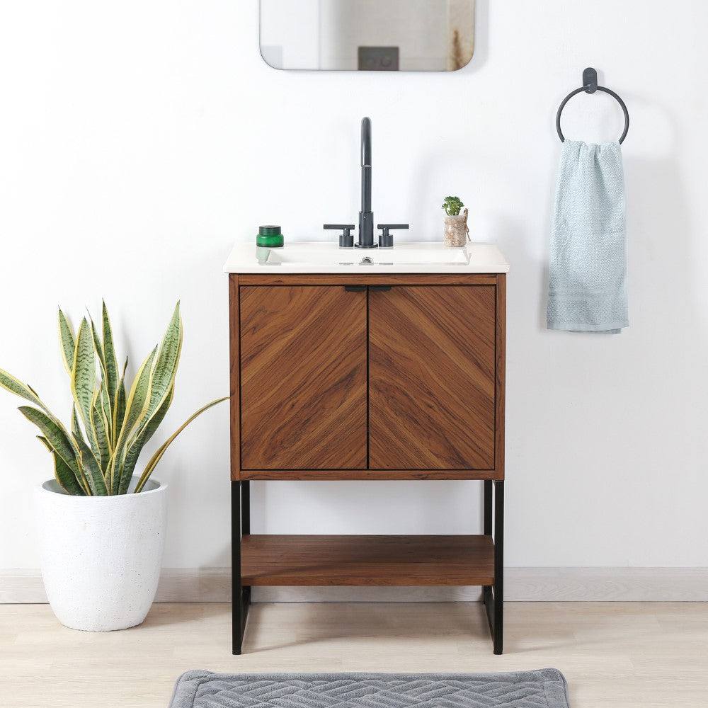 Moss Chevron-Front Modern Minimalist 2-Shelf Bath Vanity Cabinet Only (Sink Basin Not Included)