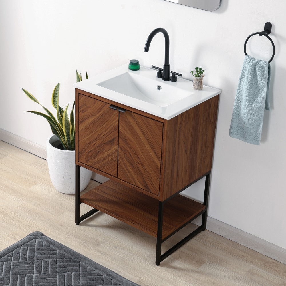 Moss Chevron-Front Modern Minimalist 2-Shelf Bath Vanity Cabinet Only (Sink Basin Not Included)