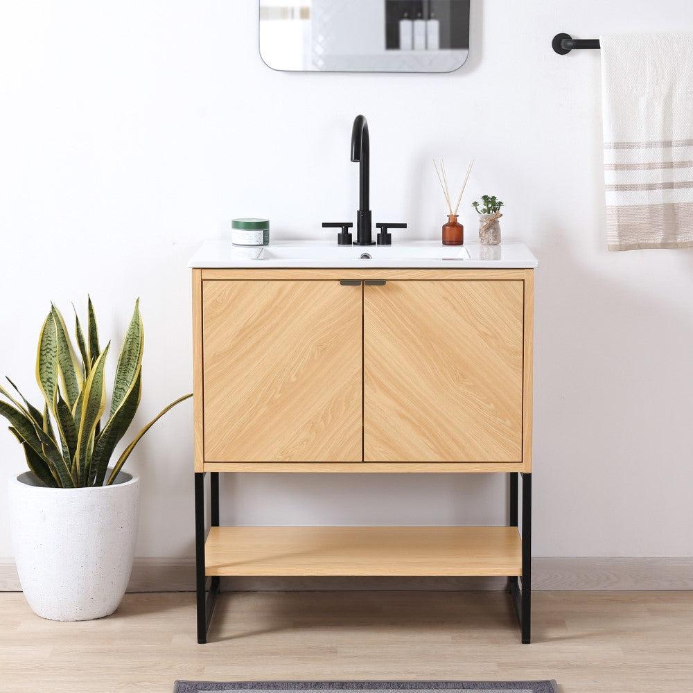 Moss Chevron-Front Modern Minimalist 2-Shelf Bath Vanity Cabinet Only (Sink Basin Not Included)