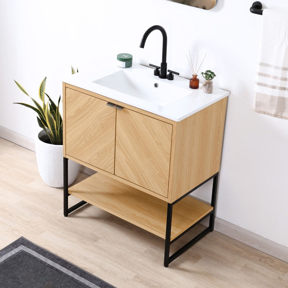 Moss Chevron-Front Modern Minimalist 2-Shelf Bath Vanity Cabinet Only (Sink Basin Not Included)
