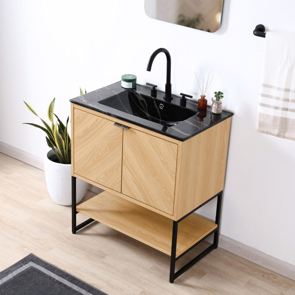 Moss Chevron-Front Modern Minimalist 2-Shelf Bath Vanity Cabinet Only (Sink Basin Not Included)