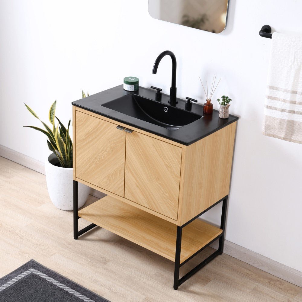 Moss Chevron-Front Modern Minimalist 2-Shelf Bath Vanity Cabinet Only (Sink Basin Not Included)