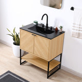 Moss Chevron-Front Modern Minimalist 2-Shelf Bath Vanity Cabinet Only (Sink Basin Not Included)