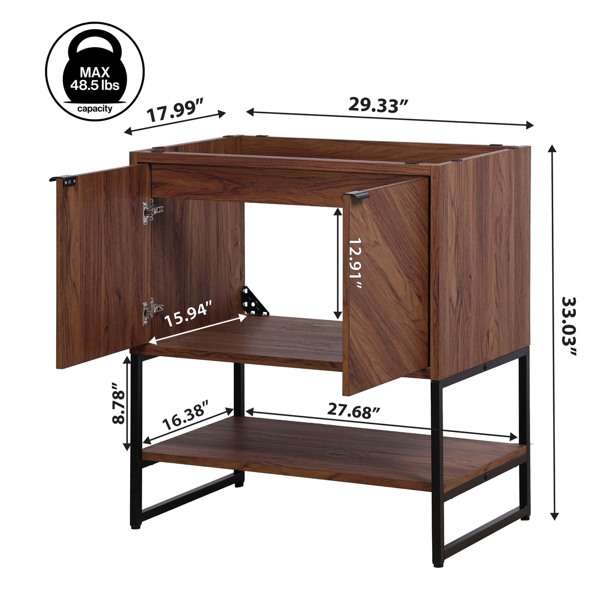 Moss Chevron-Front Modern Minimalist 2-Shelf Bath Vanity Cabinet Only (Sink Basin Not Included)