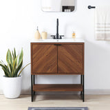 Moss Chevron-Front Modern Minimalist 2-Shelf Bath Vanity Cabinet Only (Sink Basin Not Included)