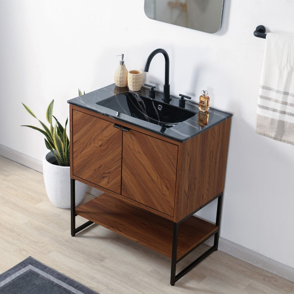 Moss Chevron-Front Modern Minimalist 2-Shelf Bath Vanity Cabinet Only (Sink Basin Not Included)
