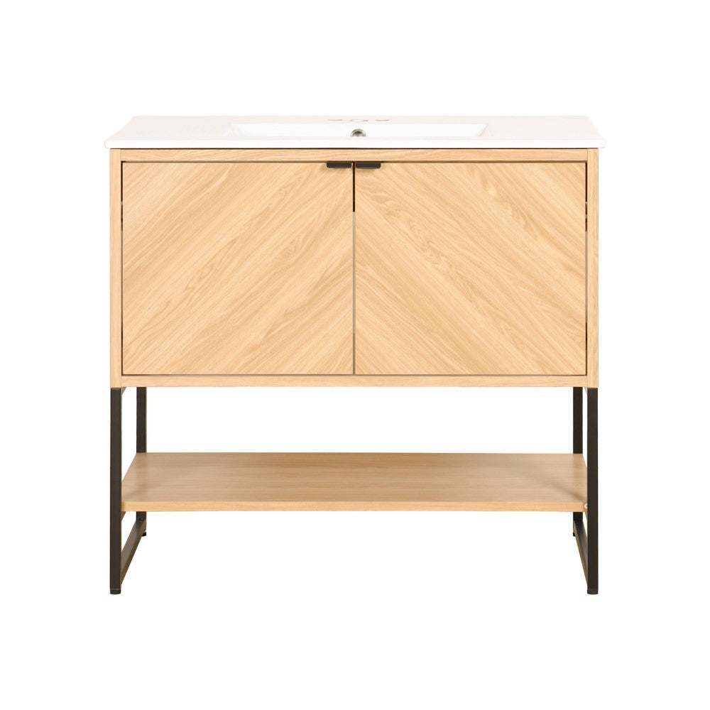 Moss Chevron-Front Modern Minimalist 2-Shelf Bath Vanity Cabinet Only (Sink Basin Not Included)