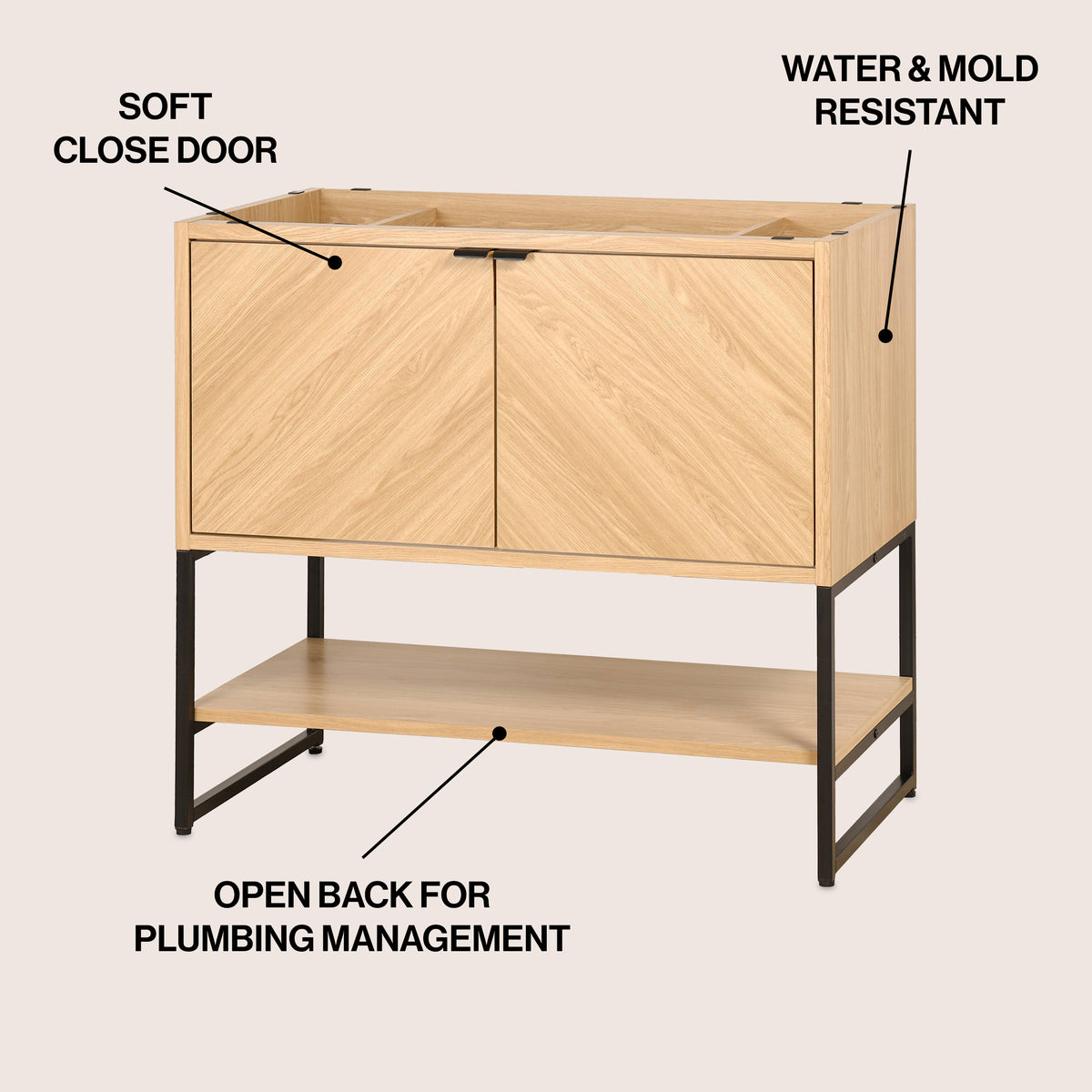 Moss Chevron-Front Modern Minimalist 2-Shelf Bath Vanity Cabinet Only (Sink Basin Not Included)