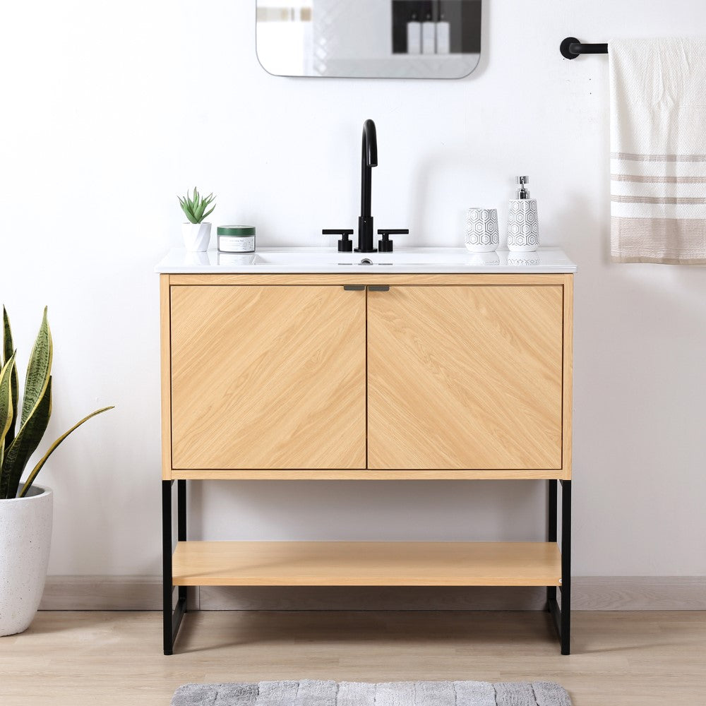 Moss Chevron-Front Modern Minimalist 2-Shelf Bath Vanity Cabinet Only (Sink Basin Not Included)
