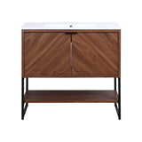 Moss Chevron-Front Modern Minimalist 2-Shelf Bath Vanity Cabinet Only (Sink Basin Not Included)