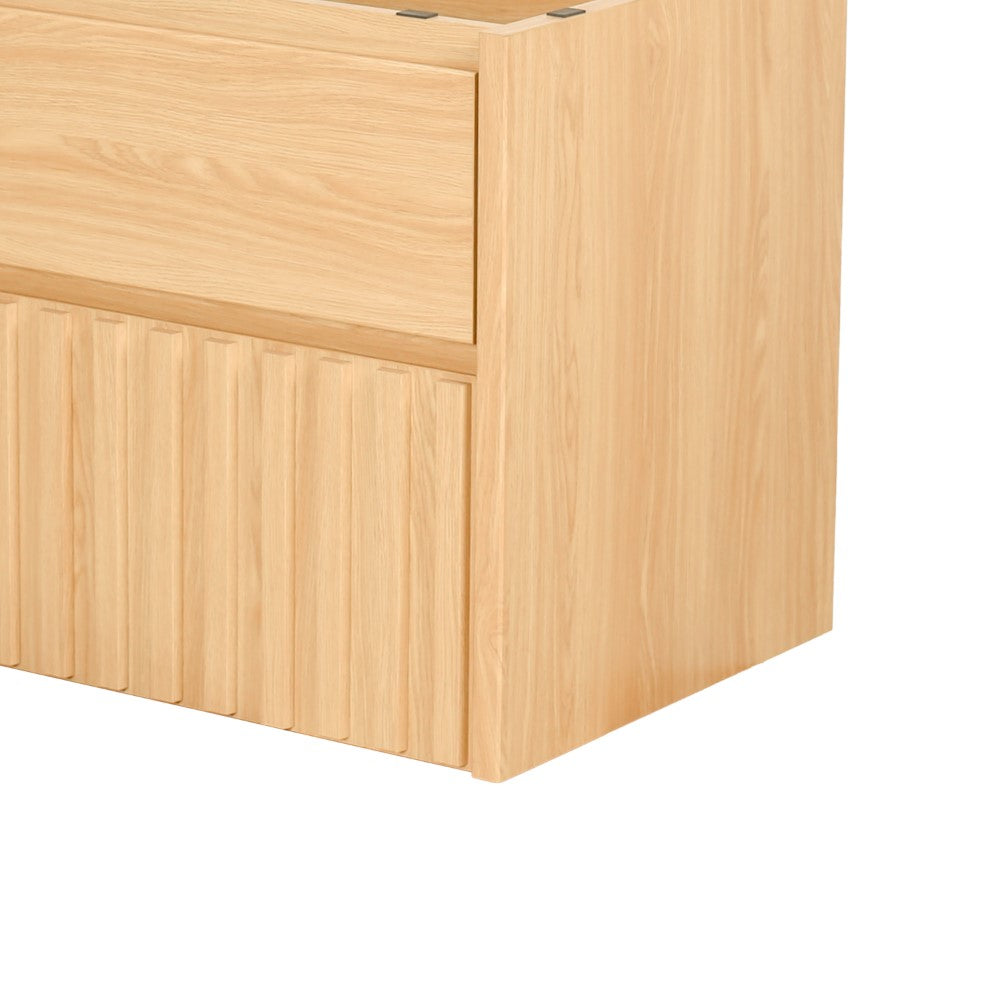 Pine Slat Modern Coastal 2-Drawer Wall Mounted Bath Vanity Cabinet Only (Sink Basin Not Included)
