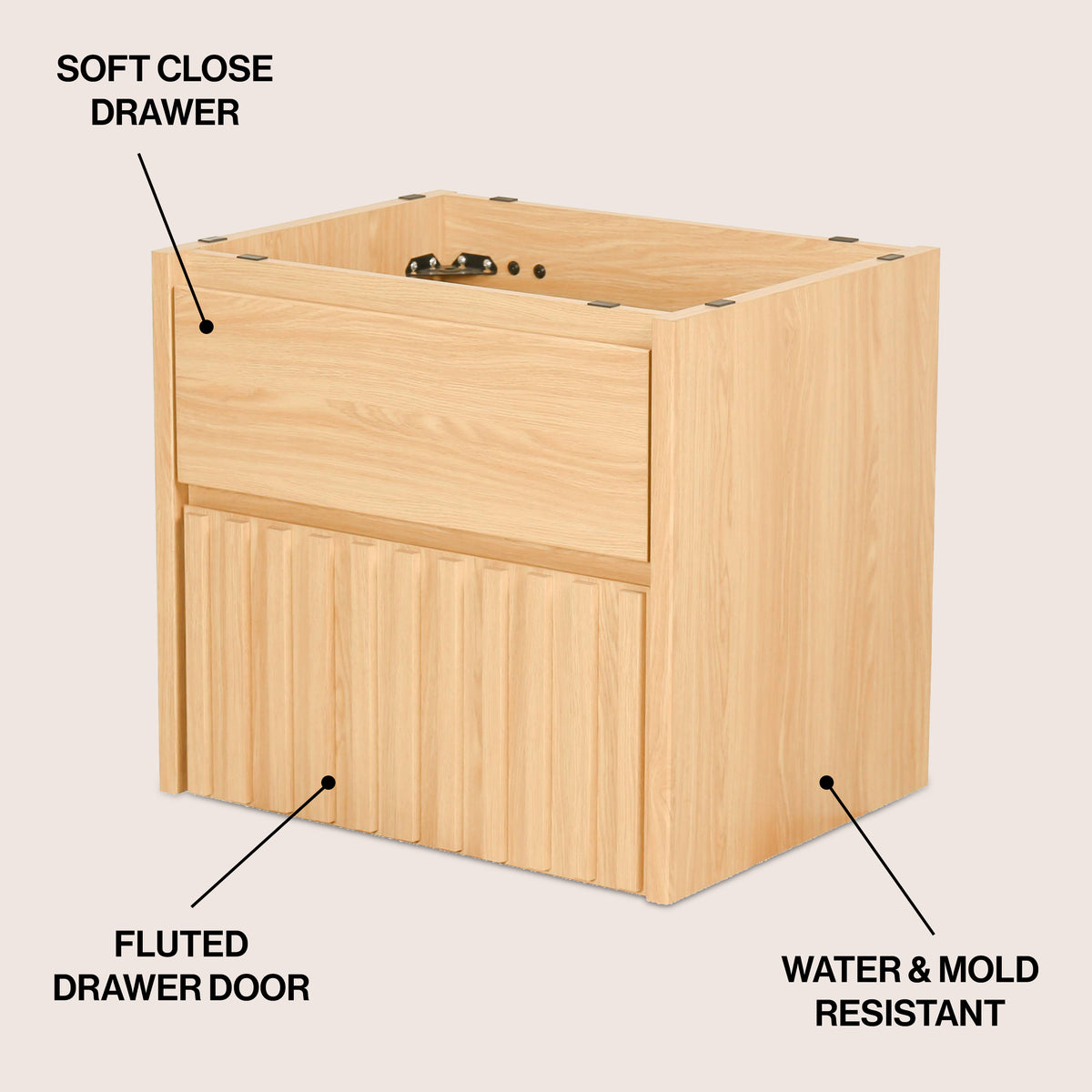Pine Slat Modern Coastal 2-Drawer Wall Mounted Bath Vanity Cabinet Only (Sink Basin Not Included)