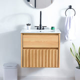Pine Slat Modern Coastal 2-Drawer Wall Mounted Bath Vanity Cabinet Only (Sink Basin Not Included)