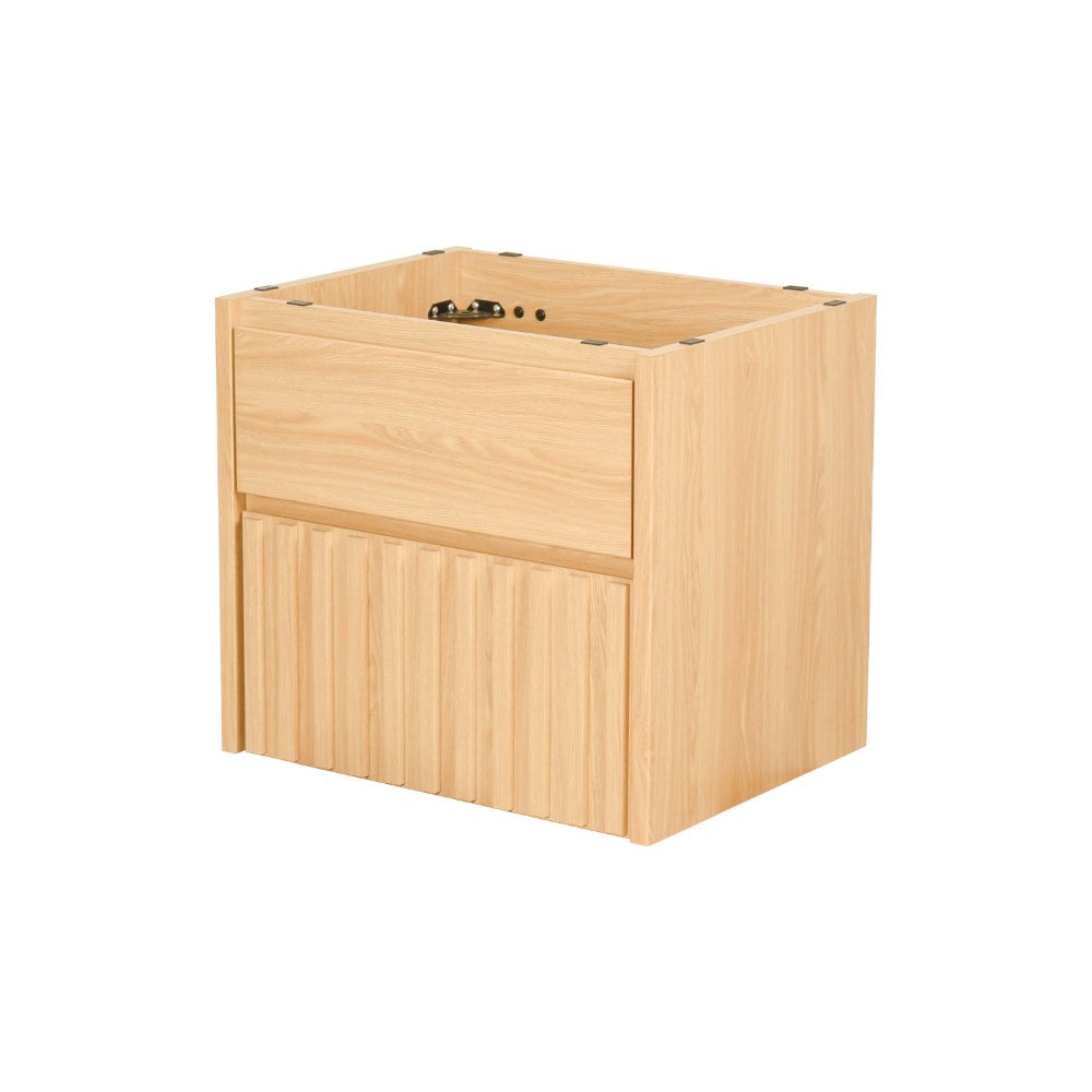 Pine Slat Modern Coastal 2-Drawer Wall Mounted Bath Vanity Cabinet Only (Sink Basin Not Included)