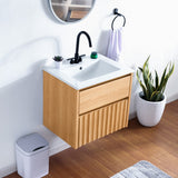 Pine Slat Modern Coastal 2-Drawer Wall Mounted Bath Vanity Cabinet Only (Sink Basin Not Included)