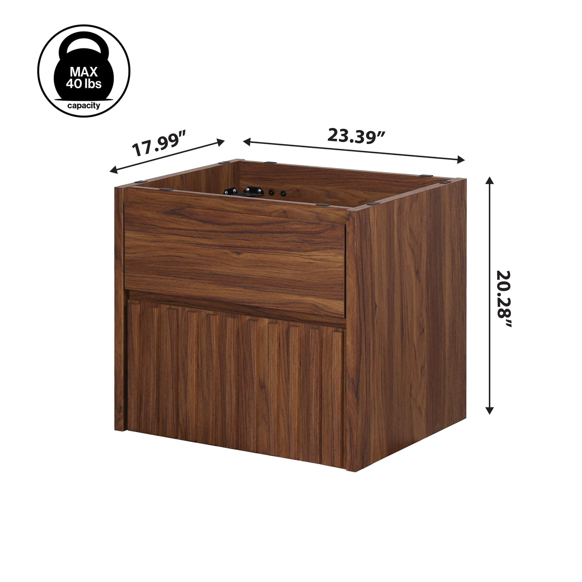 Pine Slat Modern Coastal 2-Drawer Wall Mounted Bath Vanity Cabinet Only (Sink Basin Not Included)