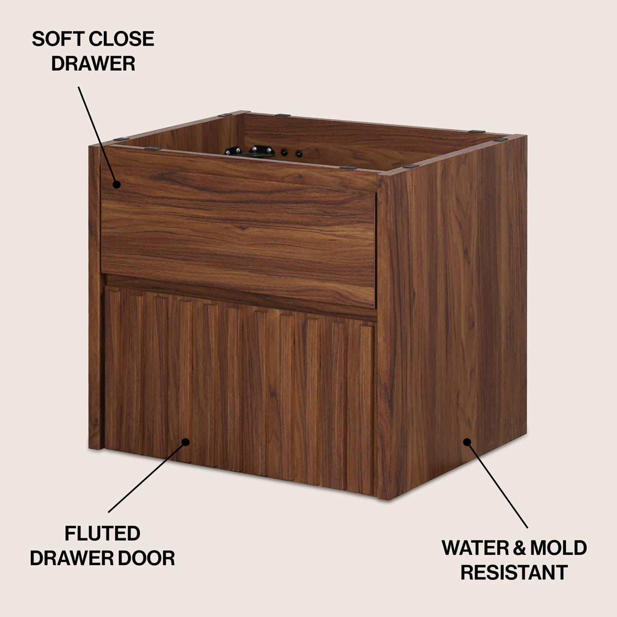 Pine Slat Modern Coastal 2-Drawer Wall Mounted Bath Vanity Cabinet Only (Sink Basin Not Included)