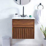 Pine Slat Modern Coastal 2-Drawer Wall Mounted Bath Vanity Cabinet Only (Sink Basin Not Included)