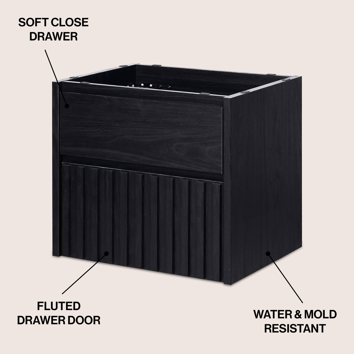 Pine Slat Modern Coastal 2-Drawer Wall Mounted Bath Vanity Cabinet Only (Sink Basin Not Included)