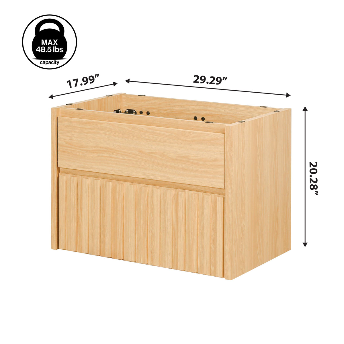 Pine Slat Modern Coastal 2-Drawer Wall Mounted Bath Vanity Cabinet Only (Sink Basin Not Included)