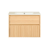 Pine Slat Modern Coastal 2-Drawer Wall Mounted Bath Vanity Cabinet Only (Sink Basin Not Included)