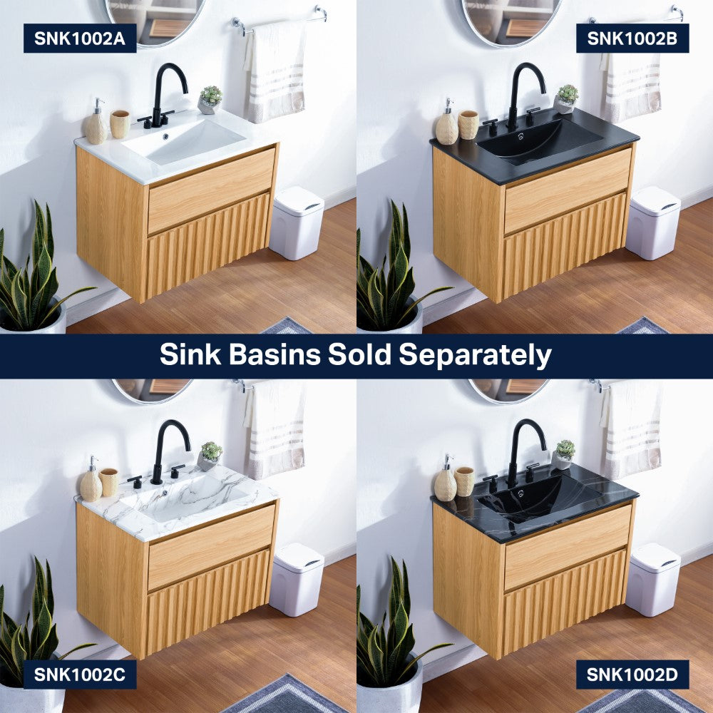 Pine Slat Modern Coastal 2-Drawer Wall Mounted Bath Vanity Cabinet Only (Sink Basin Not Included)