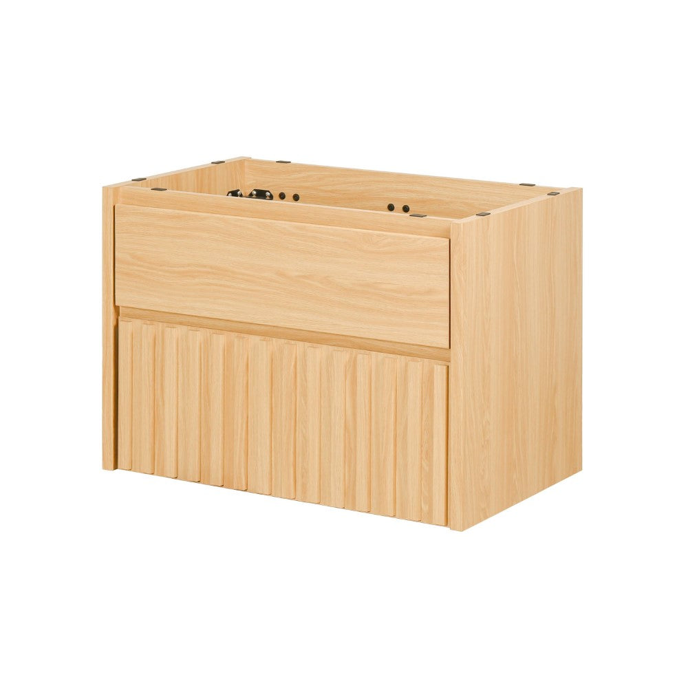 Pine Slat Modern Coastal 2-Drawer Wall Mounted Bath Vanity Cabinet Only (Sink Basin Not Included)