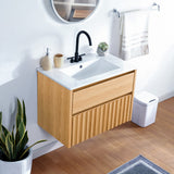 Pine Slat Modern Coastal 2-Drawer Wall Mounted Bath Vanity Cabinet Only (Sink Basin Not Included)