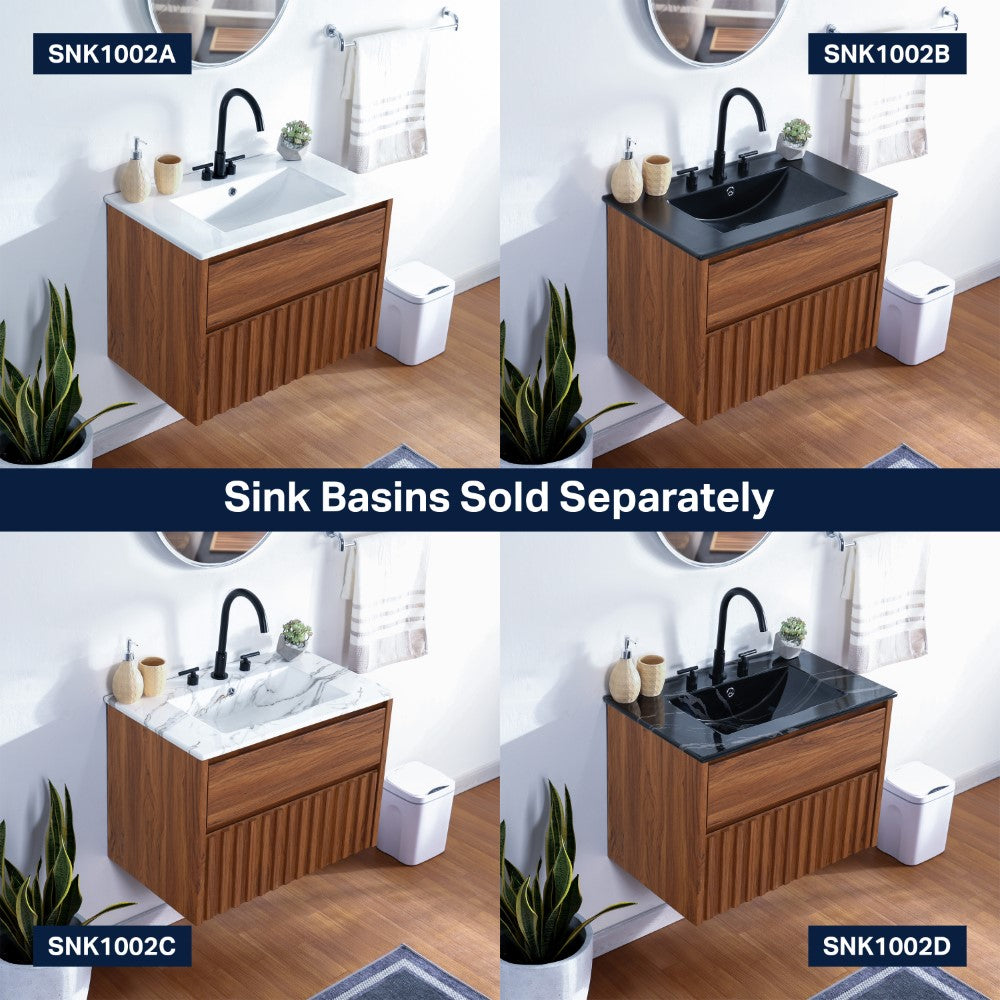 Pine Slat Modern Coastal 2-Drawer Wall Mounted Bath Vanity Cabinet Only (Sink Basin Not Included)