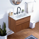 Pine Slat Modern Coastal 2-Drawer Wall Mounted Bath Vanity Cabinet Only (Sink Basin Not Included)